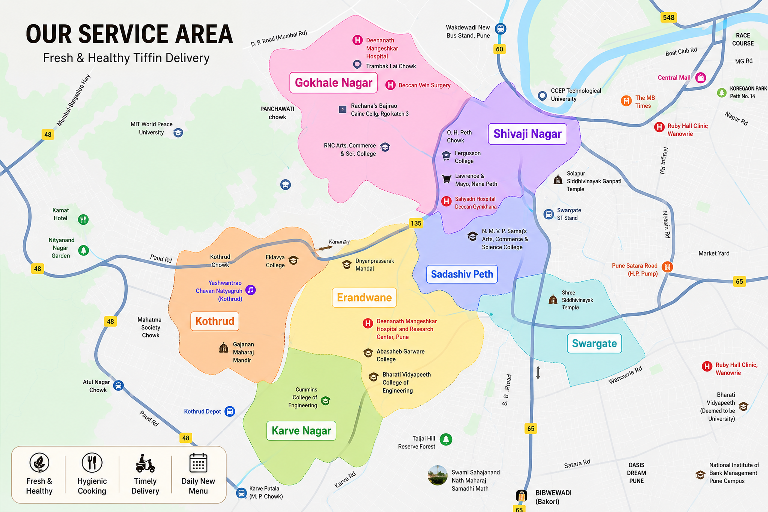 Tiffin Time Delivery Service Area Map - Pune